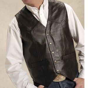 Roper Dark Brown Leather Buttoned Vest